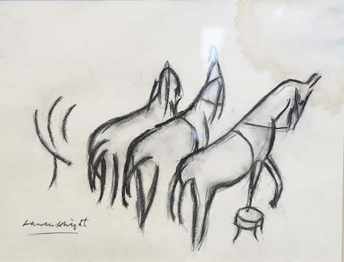After Dame Laura Knight DBE RA RWS (1877-1970), Three circus horses, bears signature, charcoal, signs of damp within the frame, 20 x 26cm